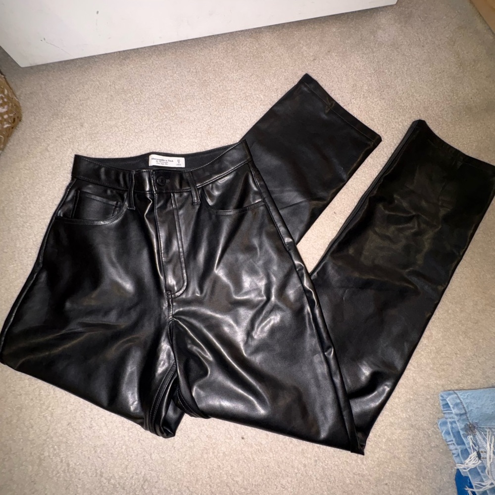 Abercrombie & Fitch Charcoal Ultra High-Rise leather pants